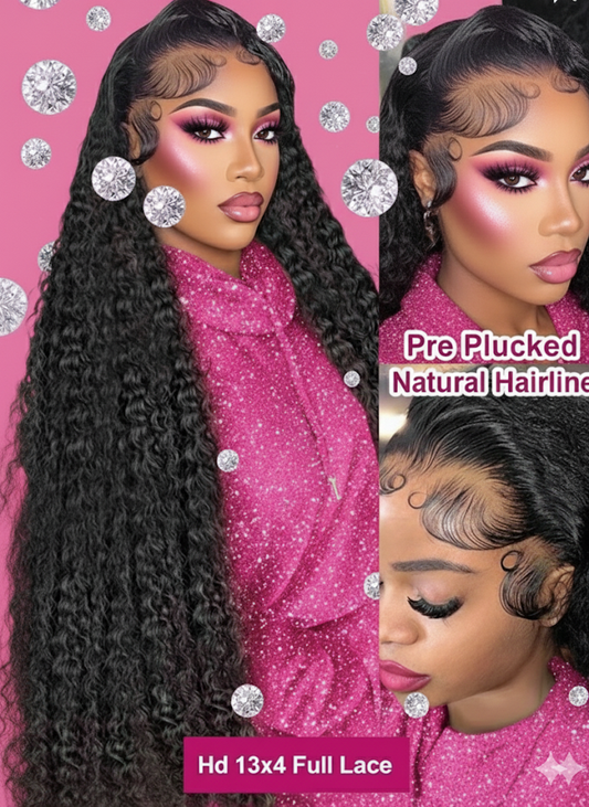 Brazilian Water Curly Glueless Wear and Go Loose Deep Wave 
HD Human Hair Lace Wig - Full 13x4 Coverage & Pre-Plucked Natural Hairline - only 36 inch length available ***